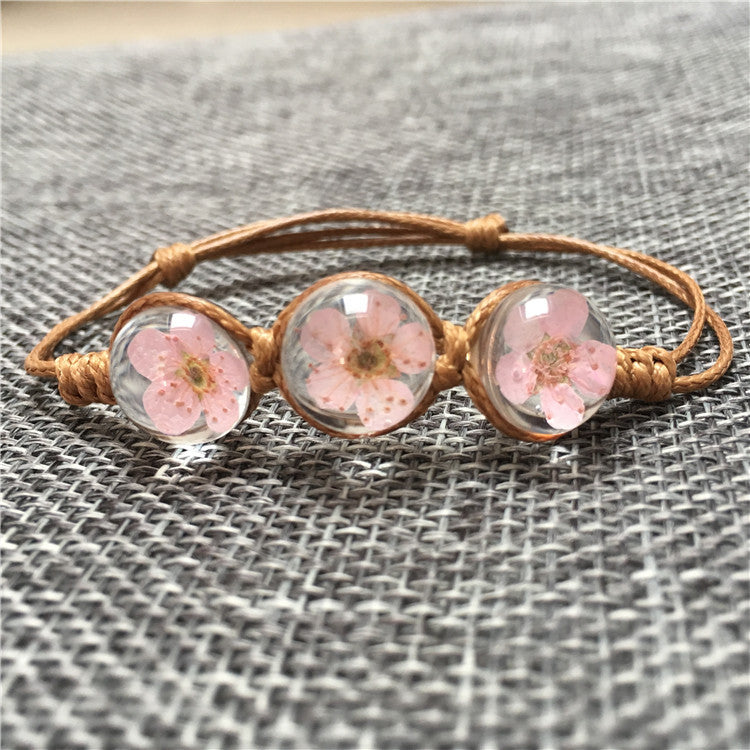 Wholesale Dried Flower Bracelet&Time Gemstone Narcissus Eternal Flower Weaving Bracelet